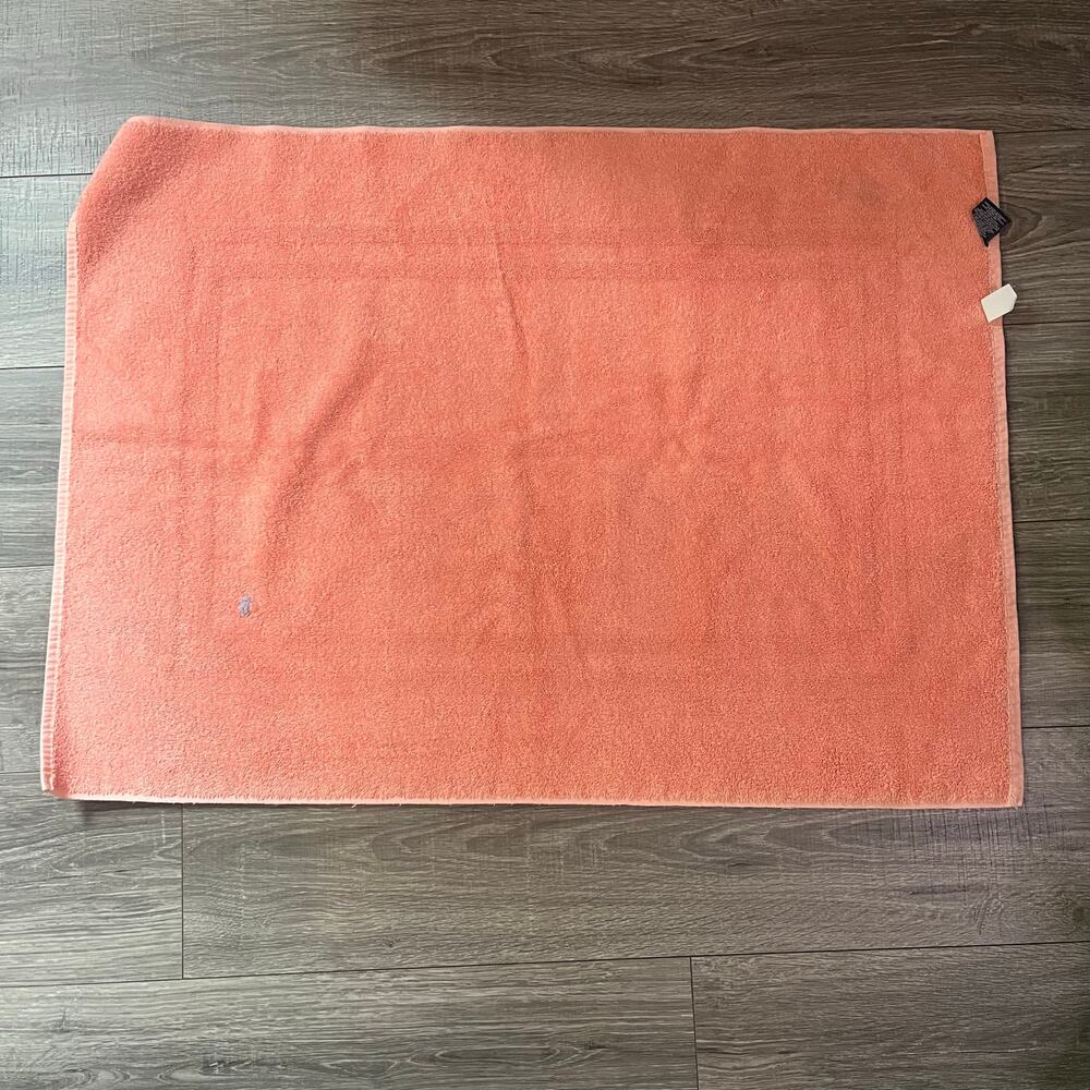 Vintage Ralph Lauren coral pink cotton bath mat embroidered polo logo‎